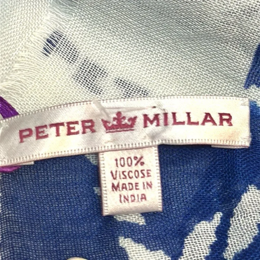 NWT Peter Millar Large Oblong Scarf Lightweight Viscose White Blue Women’s Men’s